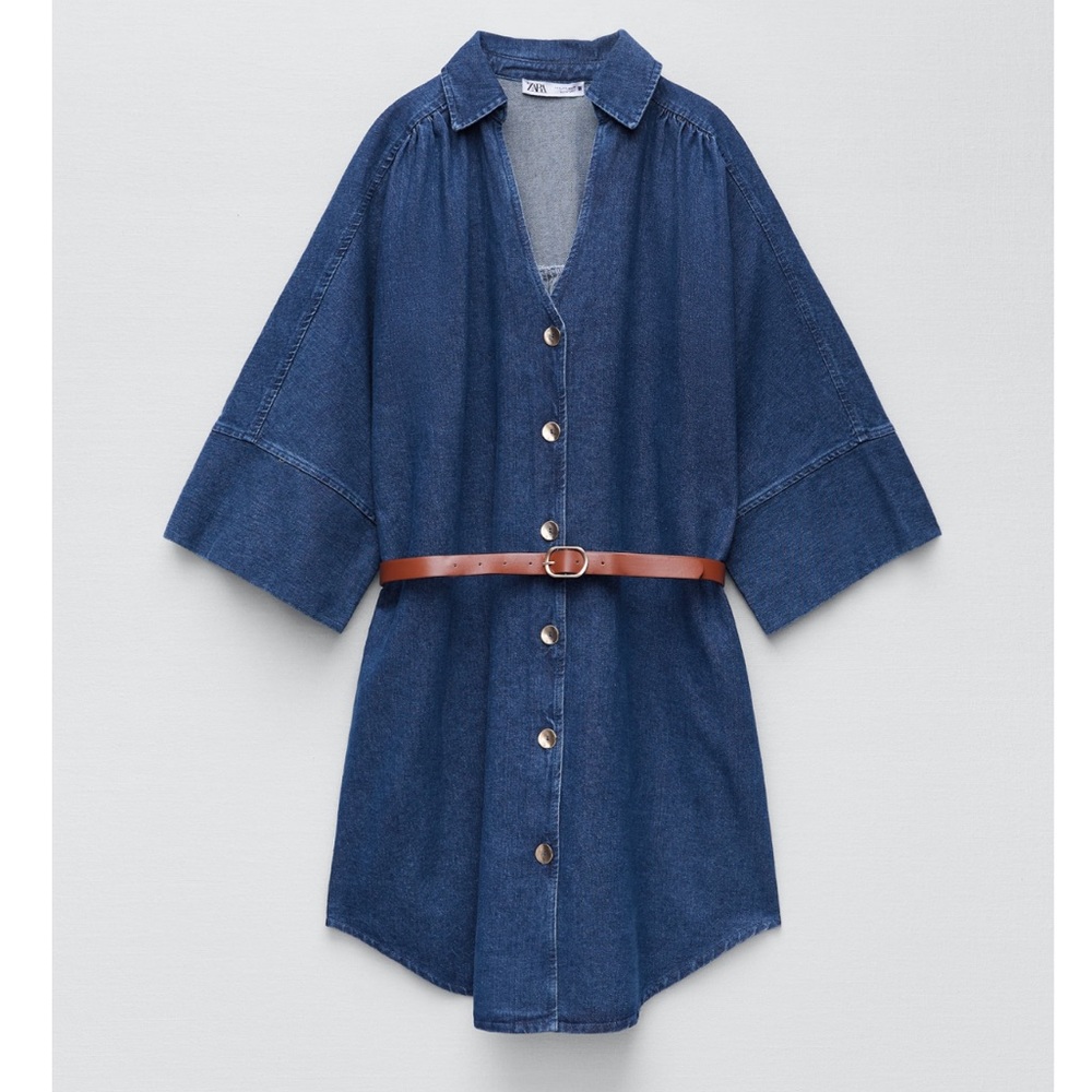 Zara belted denim button up dress